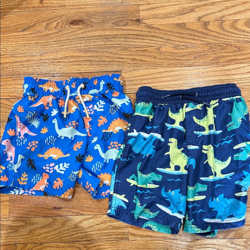 Boys Dino Swim Shorts Set - Blue & Navy Dinosaur Prints